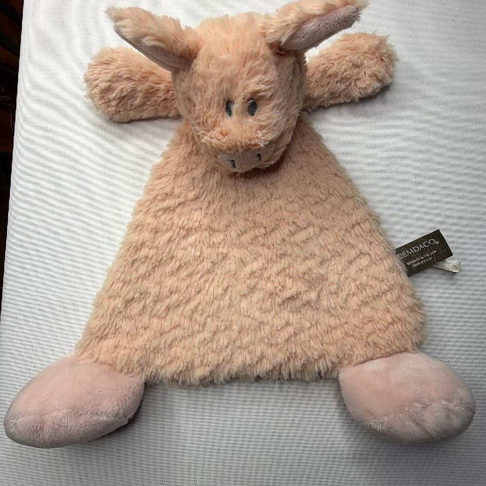 Demdaco Pudder the Pig Pink Lovey Rattle Security Blanket Plush Baby